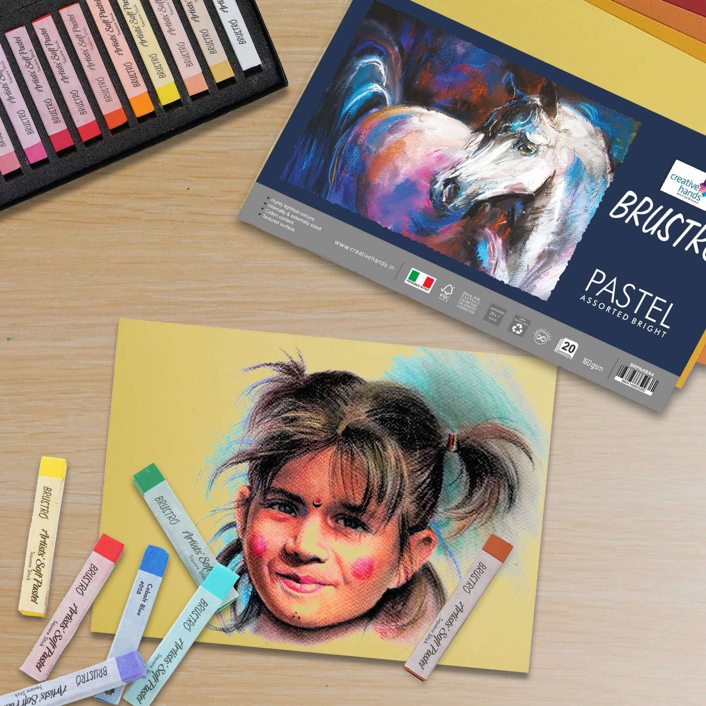 Brustro Artists Pastel Papers 160 GSM A3 Assorted Bright (Pack of 20 Sheets)