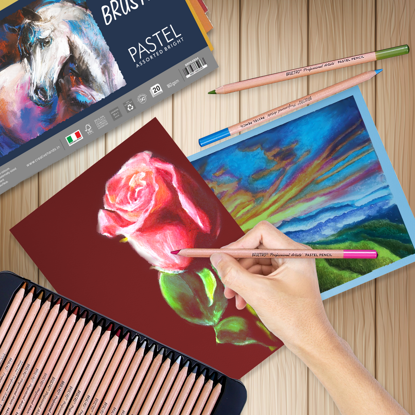 Brustro Artists Pastel Papers 160 GSM A3 Assorted Bright (Pack of 20 Sheets)