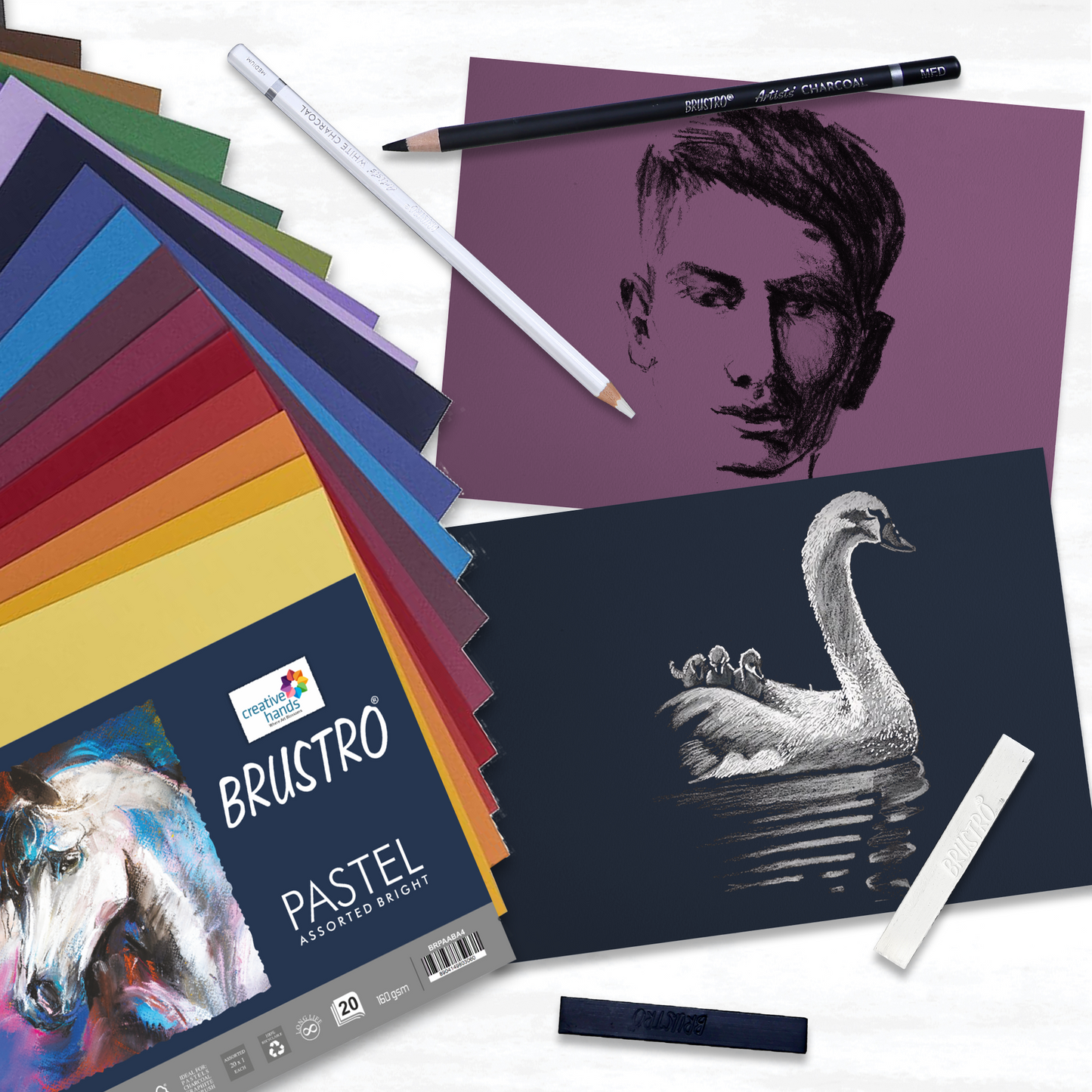 Brustro Artists Pastel Papers 160 GSM A3 Assorted Bright (Pack of 20 Sheets)
