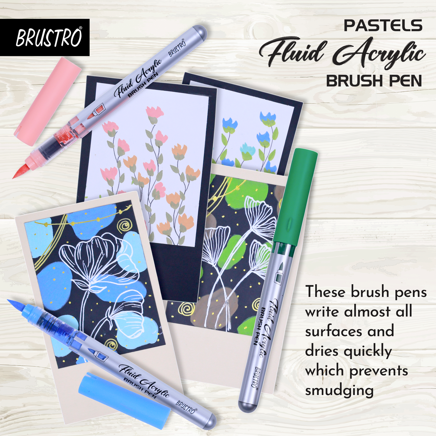 BRUSTRO Fluid Acrylic Brush Pen | Set of 14 Pastel Shades | Waterproof,Opaque Colors,Non-Toxic