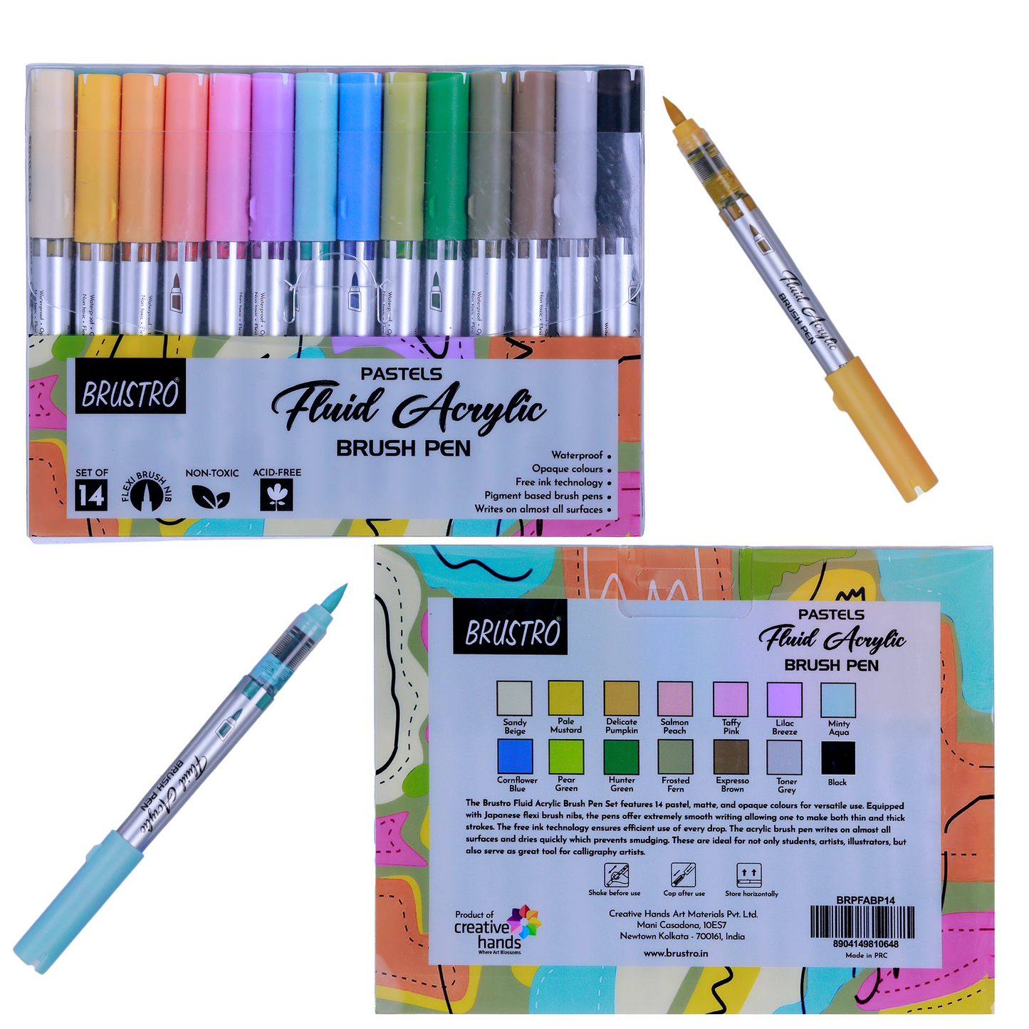 BRUSTRO Fluid Acrylic Brush Pen | Set of 14 Pastel Shades | Waterproof,Opaque Colors,Non-Toxic