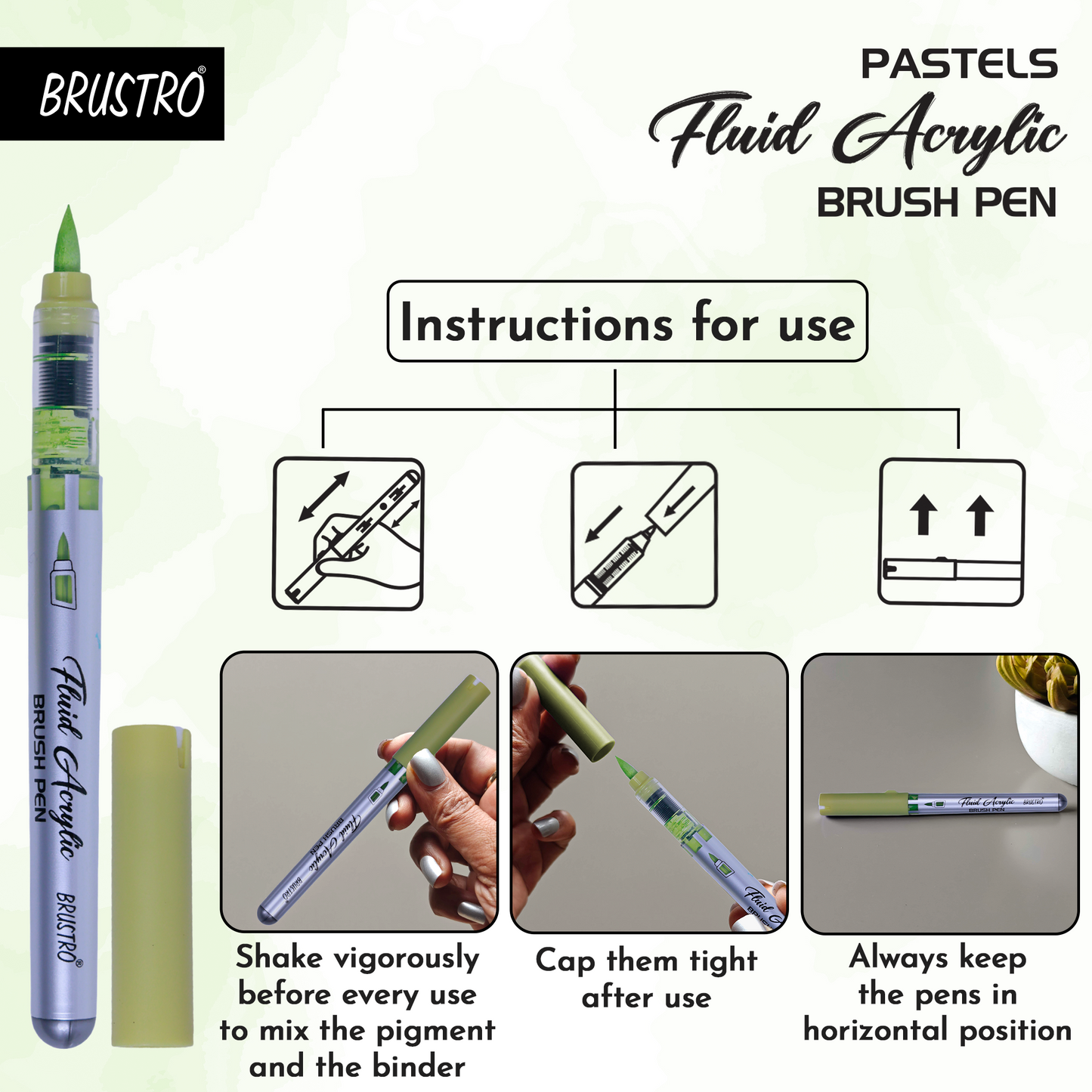 BRUSTRO Fluid Acrylic Brush Pen | Set of 14 Pastel Shades | Waterproof,Opaque Colors,Non-Toxic