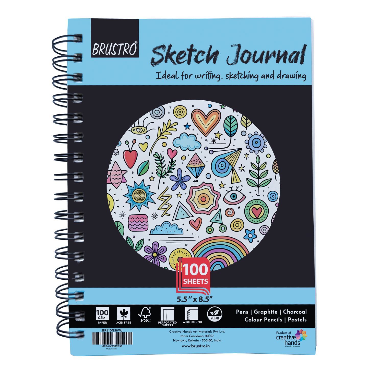 Brustro Sketch Journal (5.5 x 8.5 Inches), 100 Sheets, 100 GSM, Wiro Bound with Perforated Pages | Ideal for Writing, Sketching & Drawing with Pens, Graphite, Charcoal, Pastels & Colour Pencils
