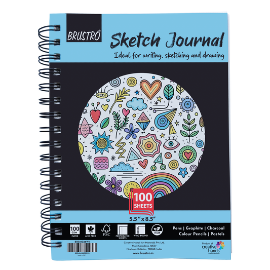 Brustro Sketch Journal (5.5 x 8.5 Inches), 100 Sheets, 100 GSM, Wiro Bound with Perforated Pages | Ideal for Writing, Sketching & Drawing with Pens, Graphite, Charcoal, Pastels & Colour Pencils