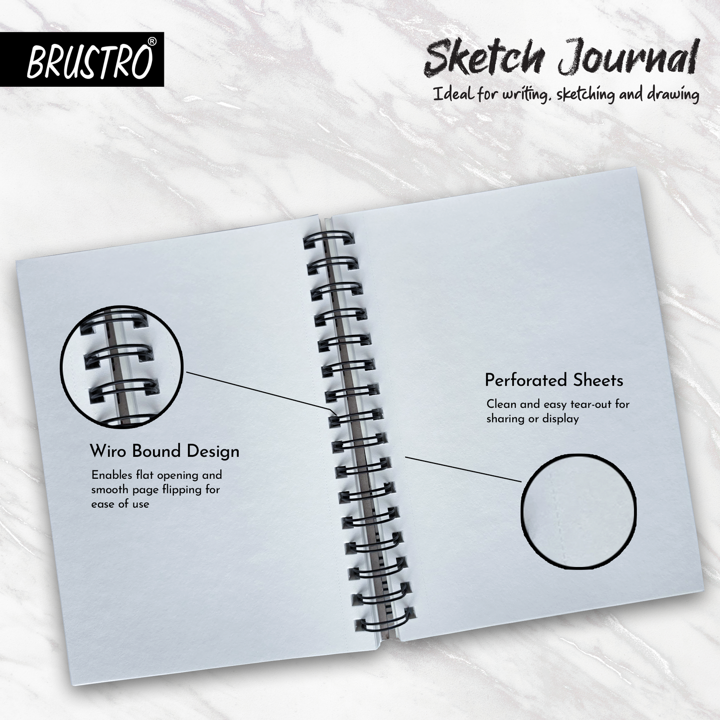 Brustro Sketch Journal (5.5 x 8.5 Inches), 100 Sheets, 100 GSM, Wiro Bound with Perforated Pages | Ideal for Writing, Sketching & Drawing with Pens, Graphite, Charcoal, Pastels & Colour Pencils