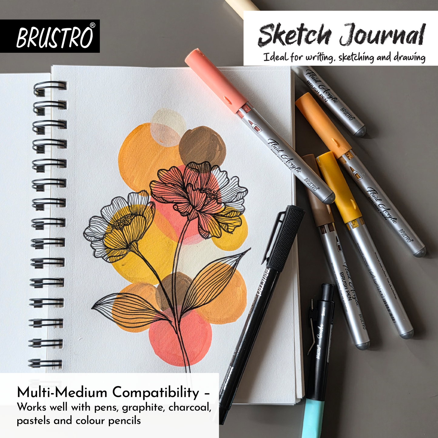 Brustro Sketch Journal (5.5 x 8.5 Inches), 100 Sheets, 100 GSM, Wiro Bound with Perforated Pages | Ideal for Writing, Sketching & Drawing with Pens, Graphite, Charcoal, Pastels & Colour Pencils