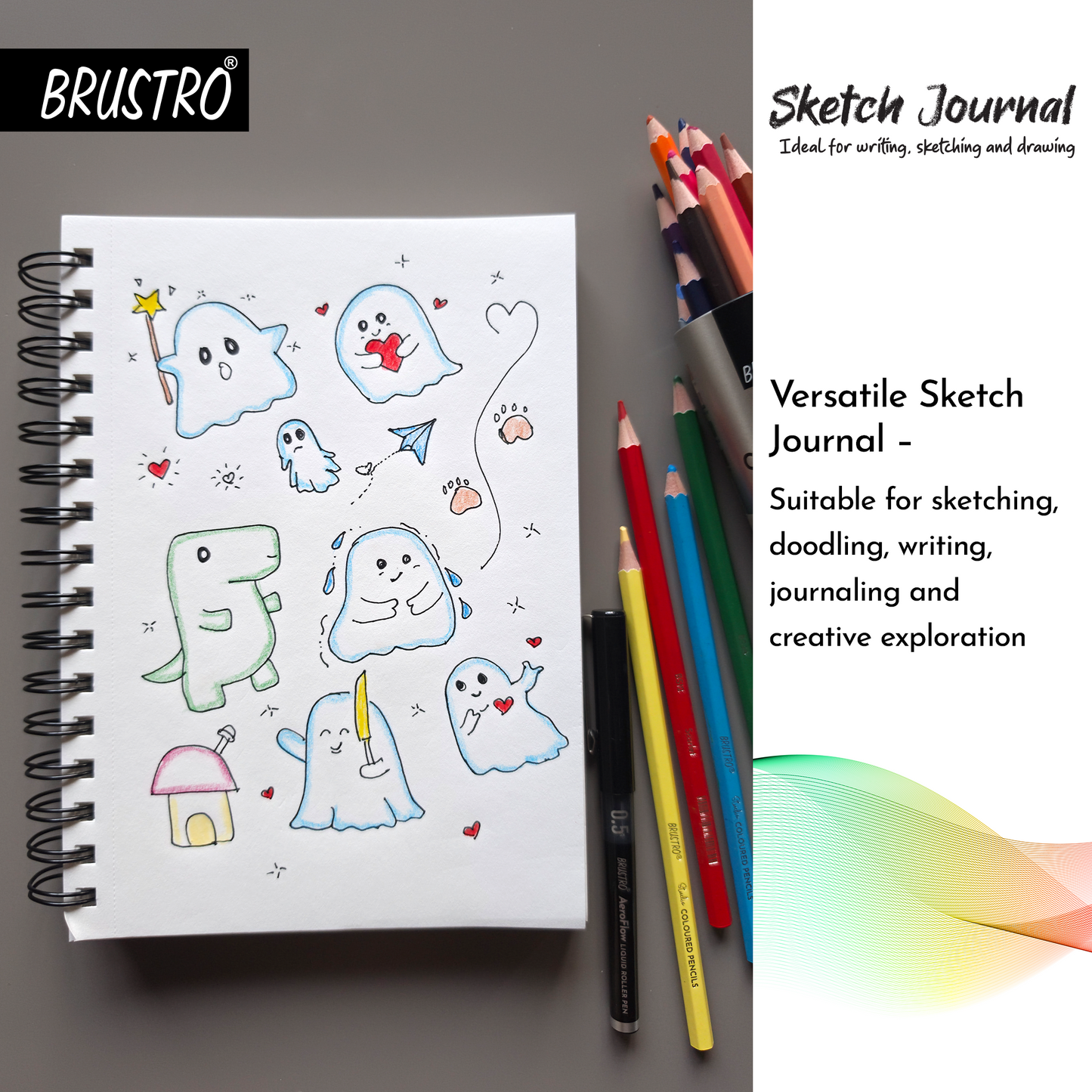 Brustro Sketch Journal (5.5 x 8.5 Inches), 100 Sheets, 100 GSM, Wiro Bound with Perforated Pages | Ideal for Writing, Sketching & Drawing with Pens, Graphite, Charcoal, Pastels & Colour Pencils