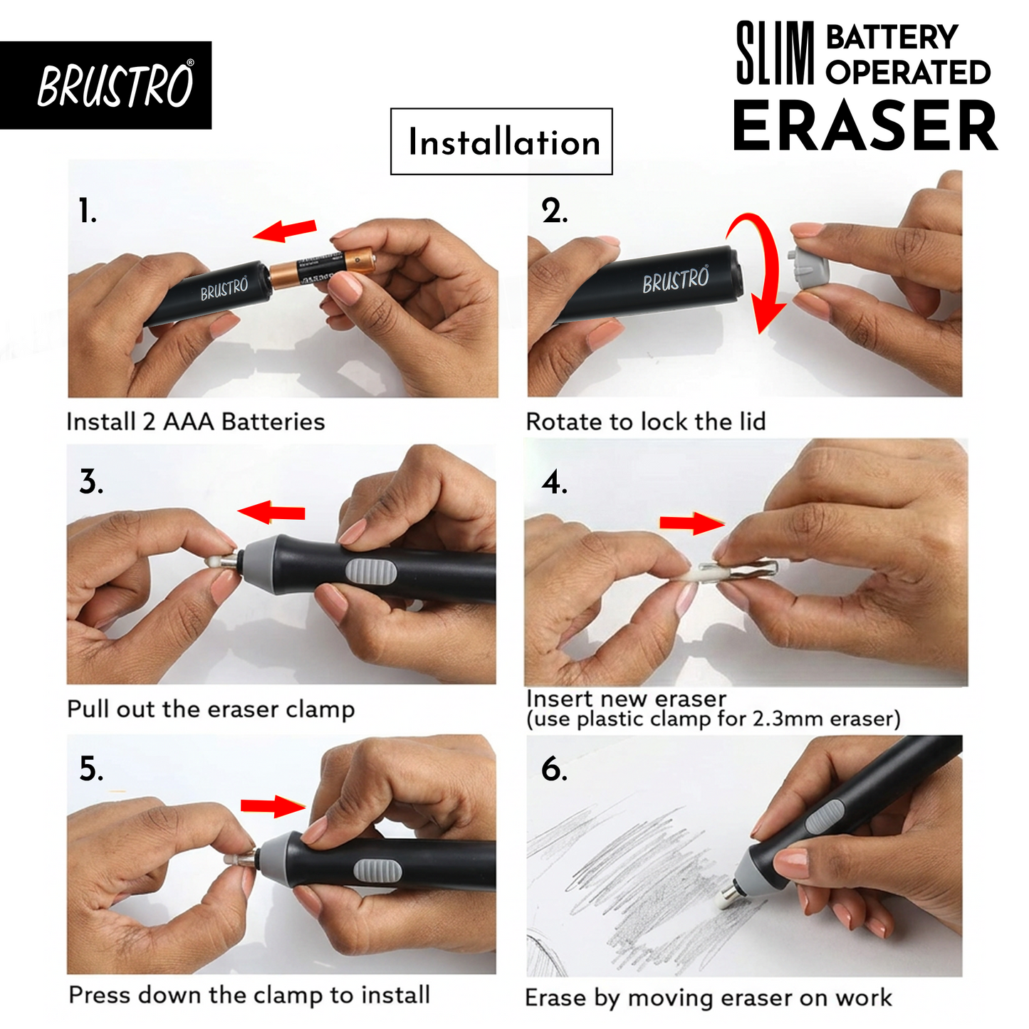 BRUSTRO Automatic Eraser | 2.3mm, 5mm| 22 Refills, 2 Eraser Holders