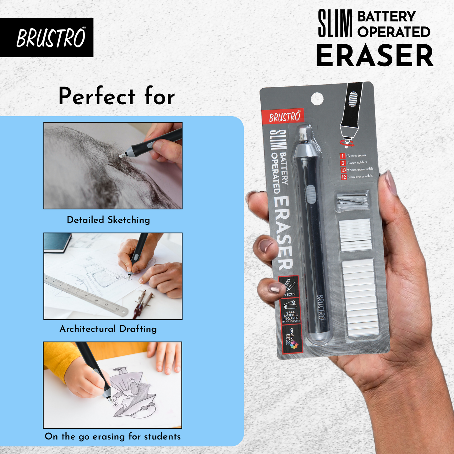 BRUSTRO Automatic Eraser | 2.3mm, 5mm| 22 Refills, 2 Eraser Holders