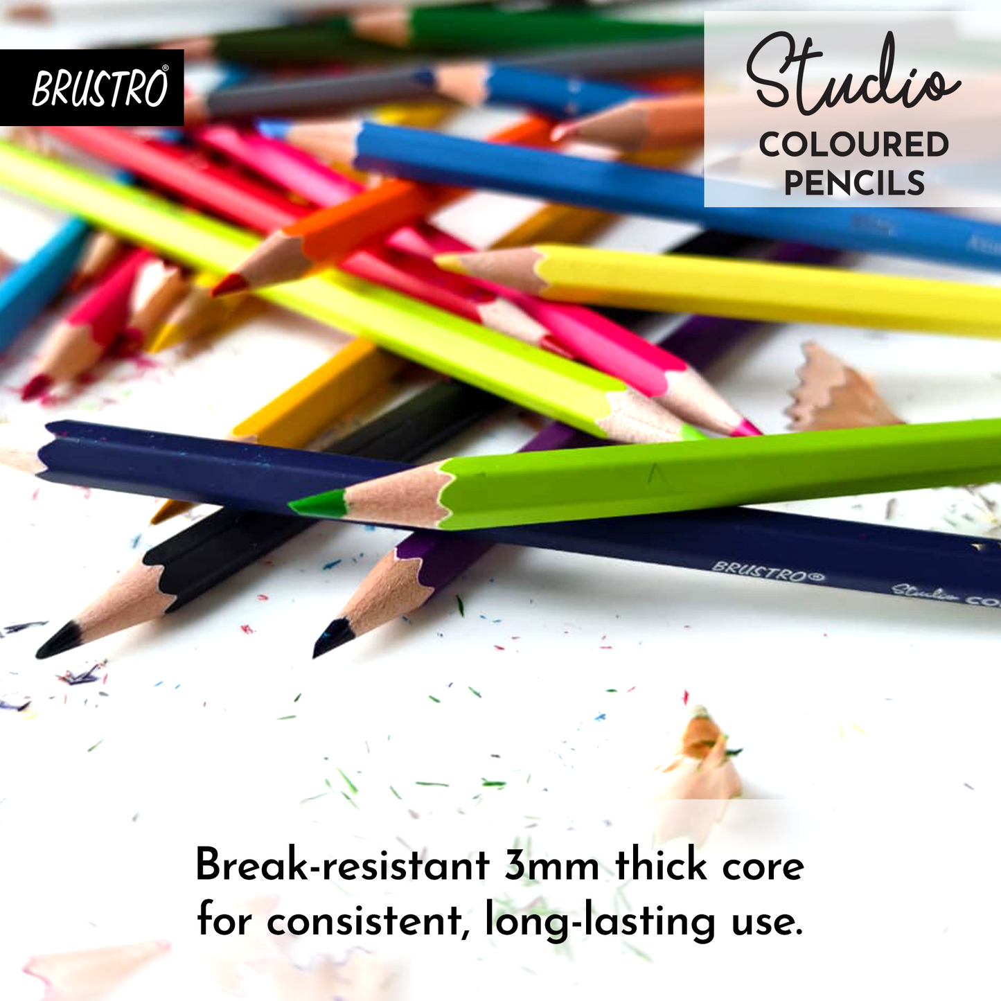 Brustro Studio Colour Pencil Set 24 in a Metal Tube|Break Resistant 3mm Lead,Easy to Blend,High Pigmented,Vibrant Colours,Non-Toxic,Pre-Sharpened|Ideal For Sketching, Drawing, Portrait