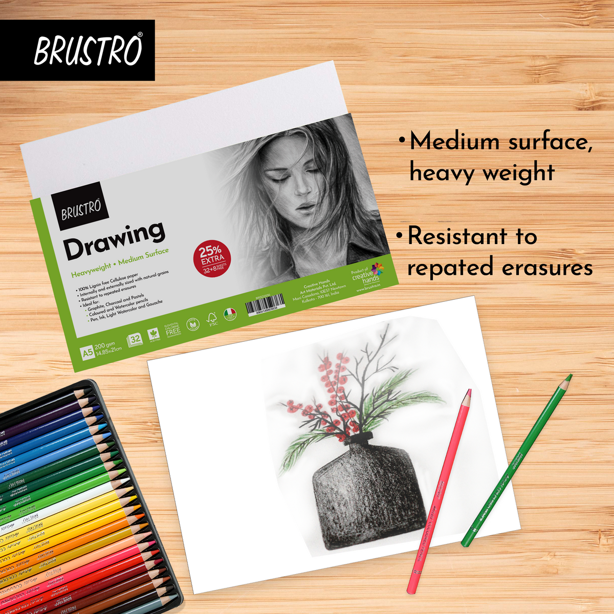 Brustro Sketching & Drawing Papers 200 GSM A5 , 32 + 8 Free Sheets (Pack of 2)