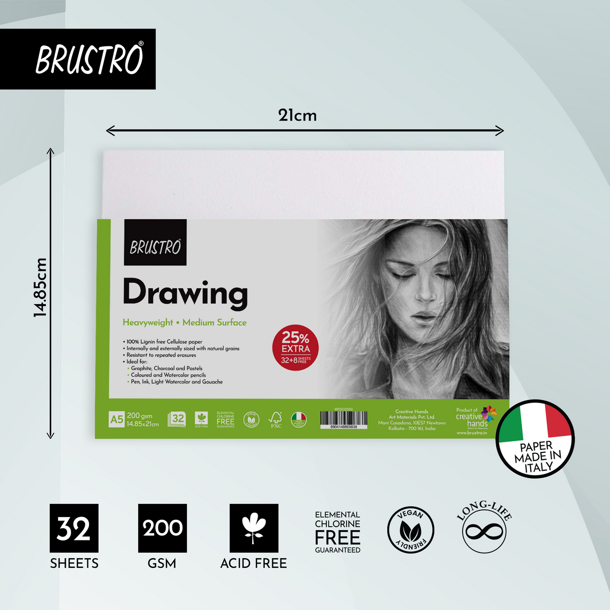 Brustro Sketching & Drawing Papers 200 GSM A5 , 32 + 8 Free Sheets (Pack of 2)