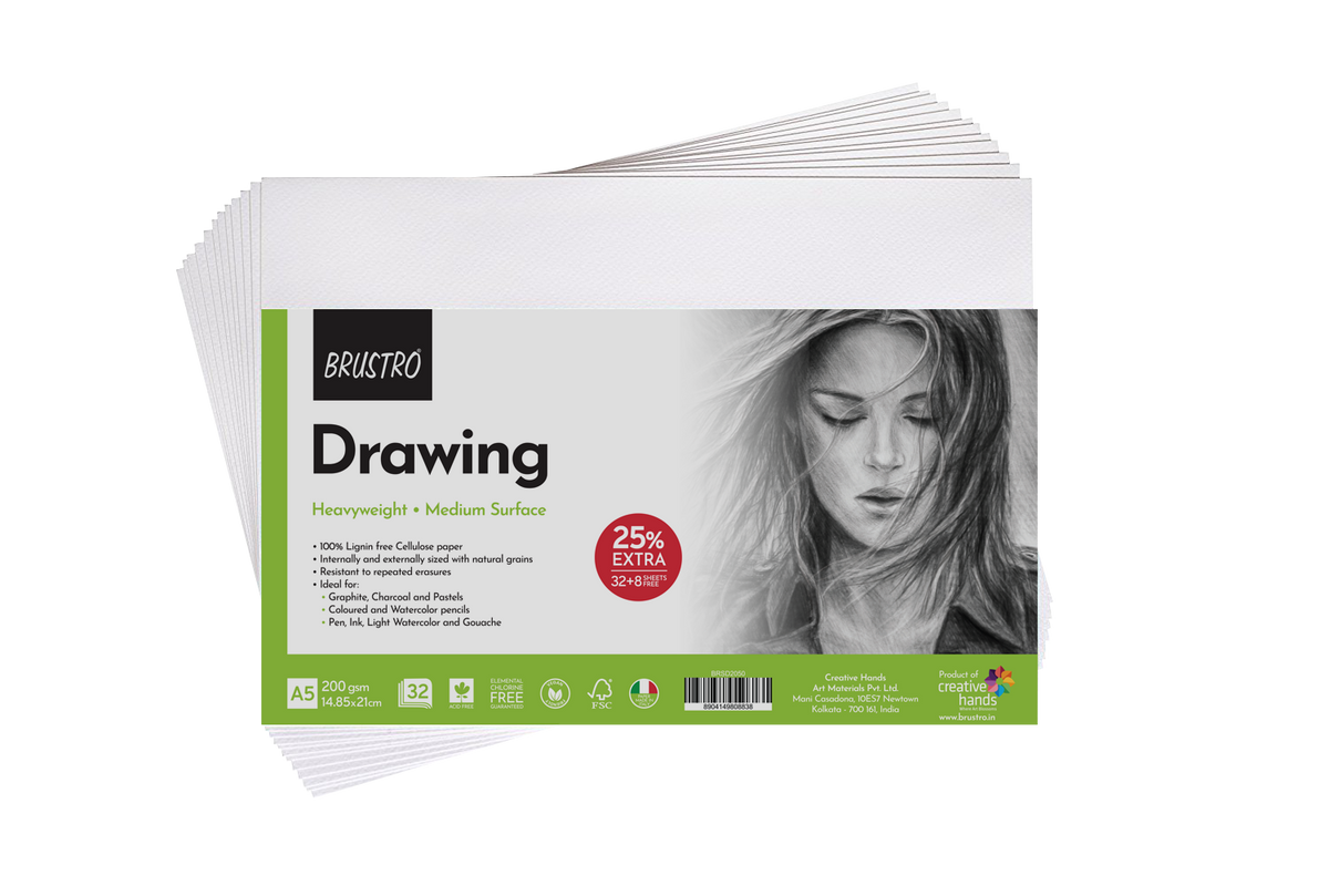 Brustro Sketching & Drawing Papers 200 GSM A5 , 32 + 8 Free Sheets (Pack of 2)