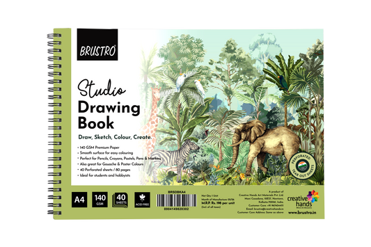 BRUSTRO Studio Drawing Book, Blank 80 Pages, Wiro Bound, A4 (8.3x11.7 inches), 140 GSM, Perforated Sheets, Acid-Free Paper| Drawing,Sketching,Shading With Colour Pencils,Crayons for Students,Hobbyists