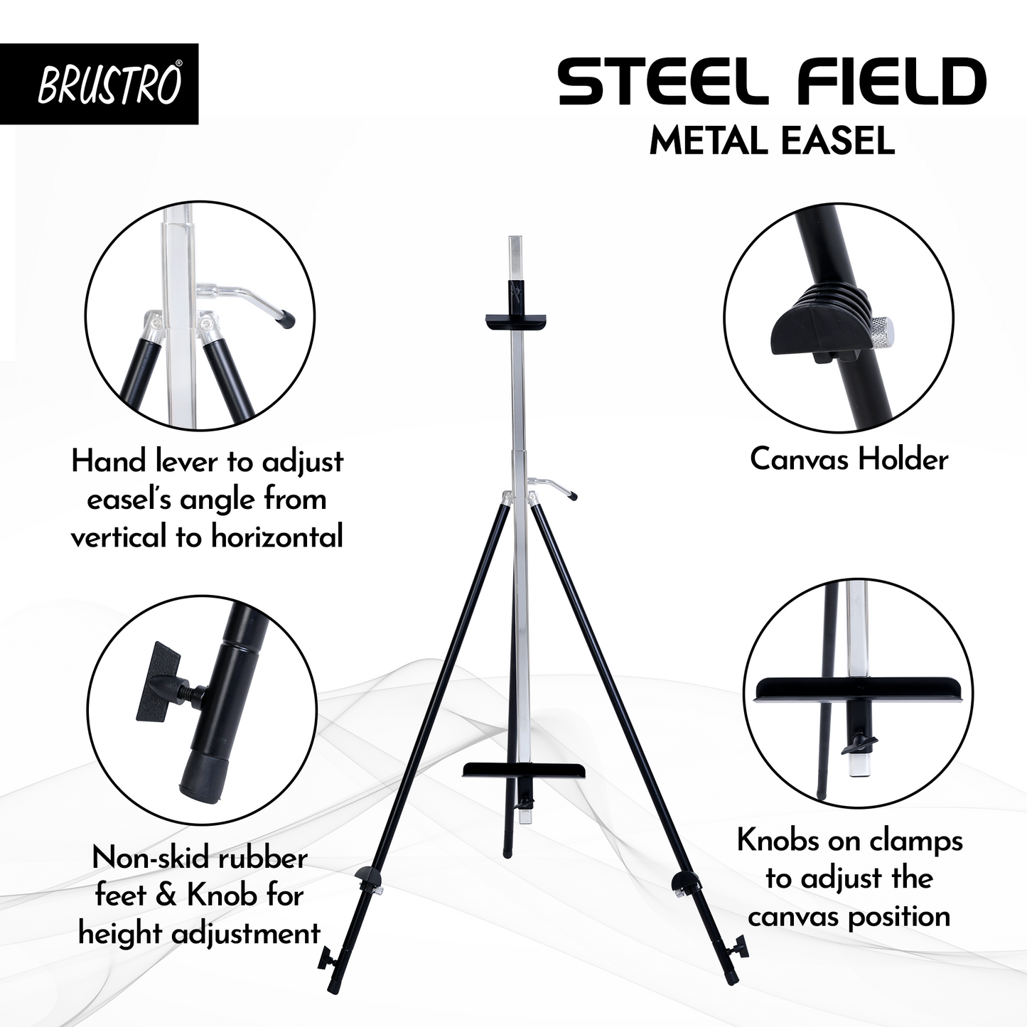 Brustro Water Color Tripod Folding Easel (Black) with Free Weatherproof Carry Case | Holds Canvas Upto 78.1 inches | Ideal for Watercolor, Sketching, Painting, Fine Art Display, Indoor & Outdoor