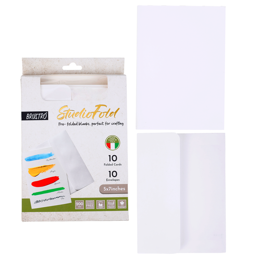 BRUSTRO StudioFold Greeting Cards|5x7 Inches, 200 GSM, 10 Pre-Folded Blank Card with Envelopes,Acid-Free Paper |Ideal For Hand-Lettering, Illustration, Menu, Watercolour, Acrylic, Pen, Pencils Artwork