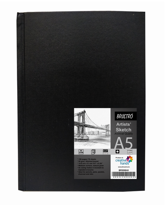 Brustro Artists Stitched Bound Sketch Book, A5 Size, 156 Pages, 90 GSM