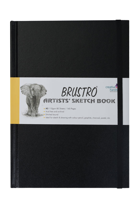 BRUSTRO Artists Stitched Bound Sketch Book| A5 Size, 160 Pages, 110 GSM | Ideal for Students,Adults, Color, Sketching, Shading, Drawing, Blending, Mandala, Fine Art, School, Portrait, Professional Use