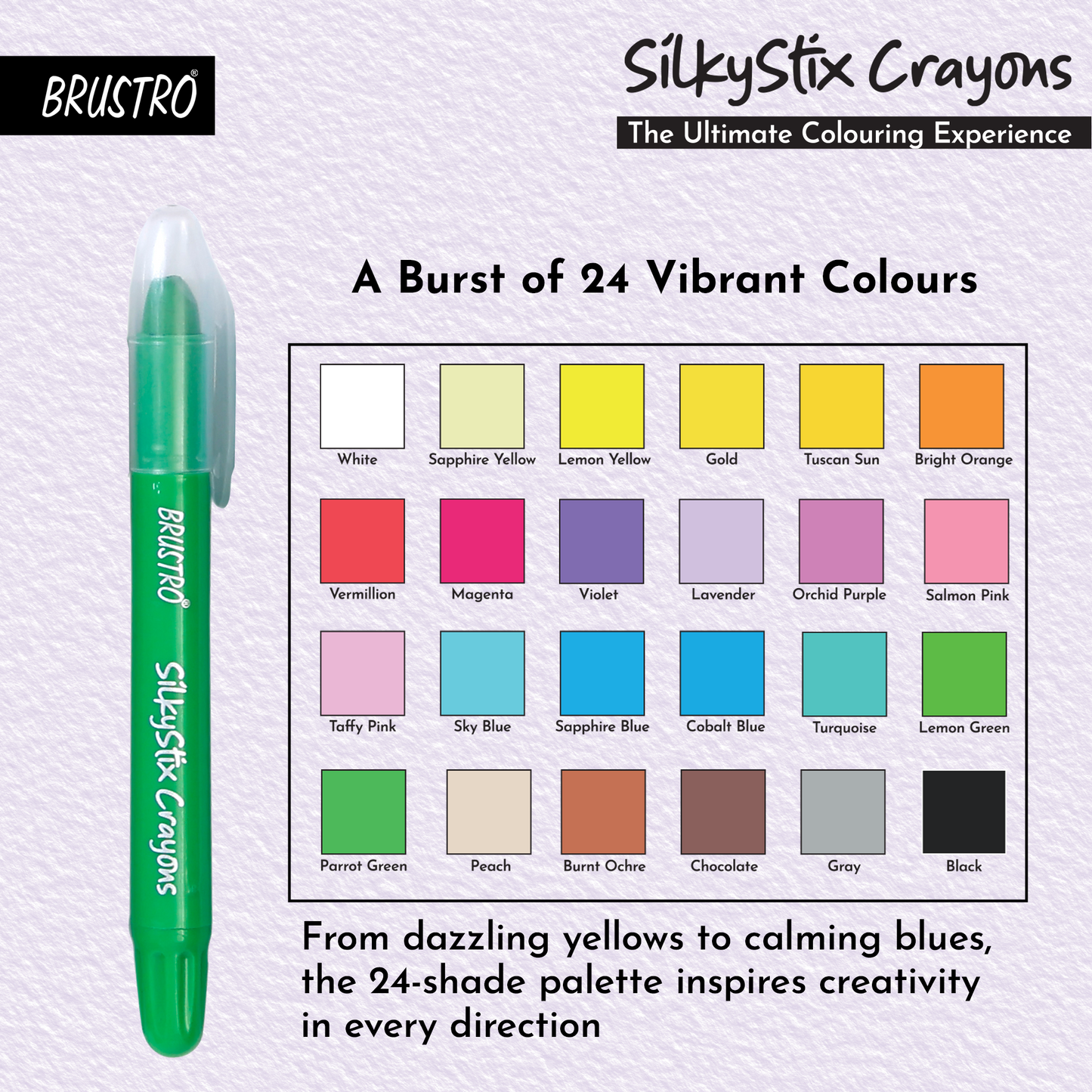 BRUSTRO SilkyStix Crayons - Set of 24 (Crayon Set) | Non-Toxic, Eco-Friendly, Vibrant & Playful Colours, Ideal for Drawing, Coloring, Doodling, Fine Art Students, Professional use