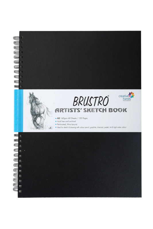 BRUSTRO Artists Wiro Bound Sketch Book| Spiral | A3 Size, 120 Pages, 160 GSM| Ideal for Students and Adults,Home, School, Students, Beginners, Professional Drawing, Sketching, Mandala Art