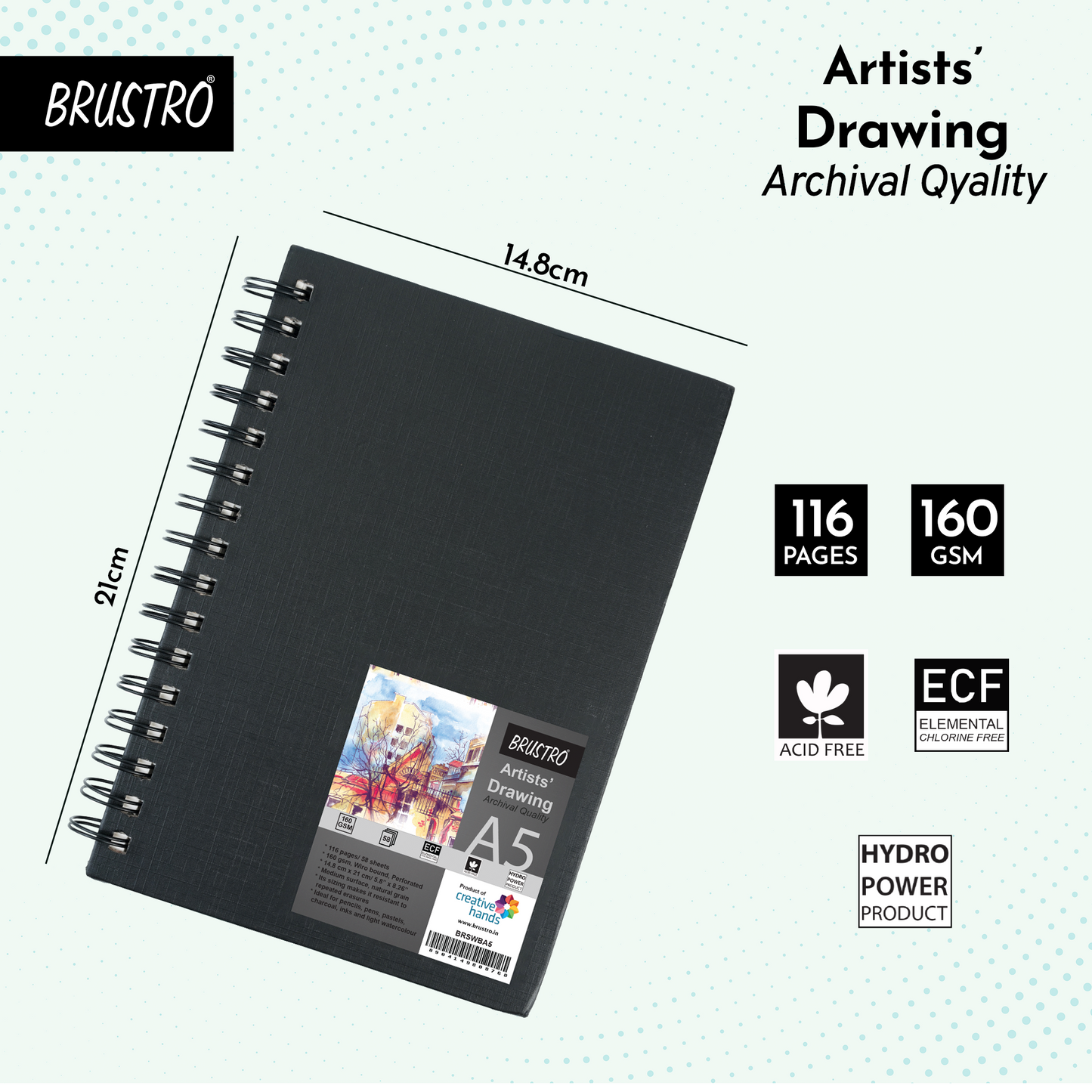 Brustro Artists Sketch Book Wiro Bound A5 Size ( 14.8 CM x 21 CM ), 116 Pages,160 GSM (Acid Free)