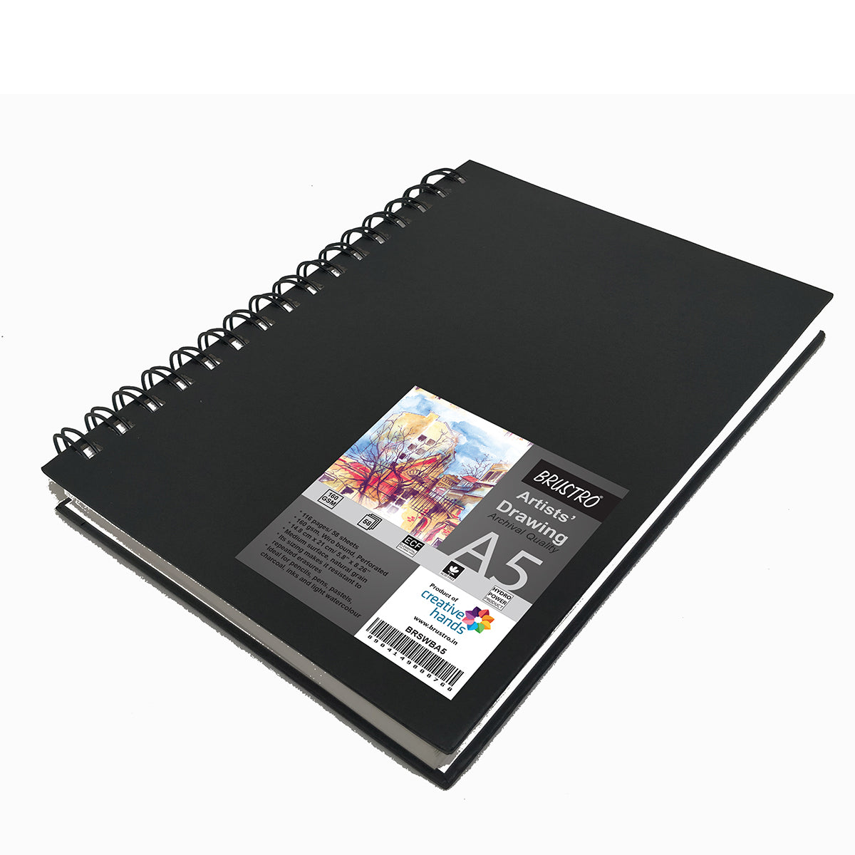 BRUSTRO Artists' Sketch Book Wiro Bound, Size A5 (5.8x8.3 in), 160 GSM, 116 Pages With Cretacolor Artist Studio Colouring Pencils, Set of 12 , Assorted Bright Colours|Ideal for Sketching,Drawing