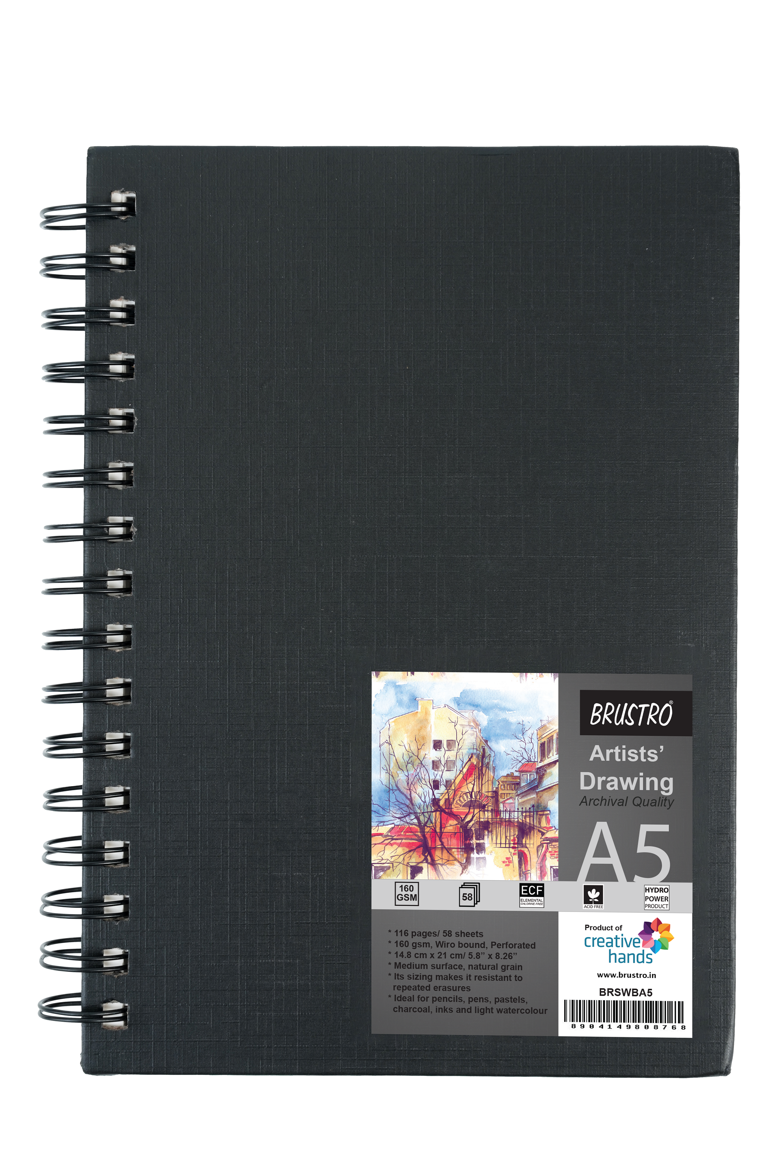 Brustro Wiro Bound Artists Sketch Book, A4 Size, 116 Pages, 160 GSM -  Creative Hands