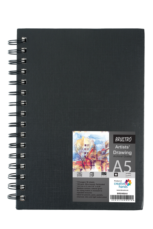 Brustro Artists Sketch Book Wiro Bound A5 Size ( 14.8 CM x 21 CM ), 116 Pages,160 GSM (Acid Free)