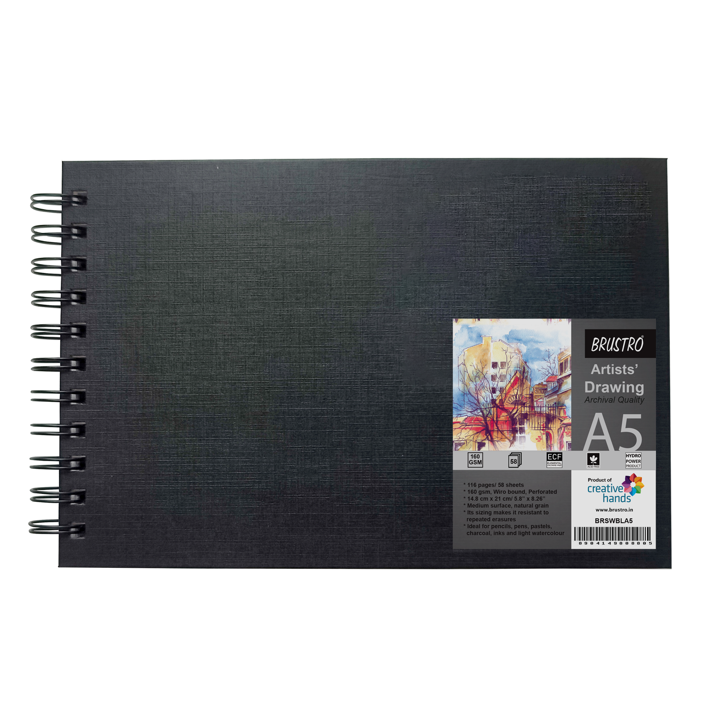 Brustro Artists Sketch Book Wiro Bound, A5 Size (5.8x8.3 inches), Landscape, 116 Pages, 160 GSM (Acid Free) | Ideal for Sketching,Shading,Drawing with Pencil,Charcoal,Graphite