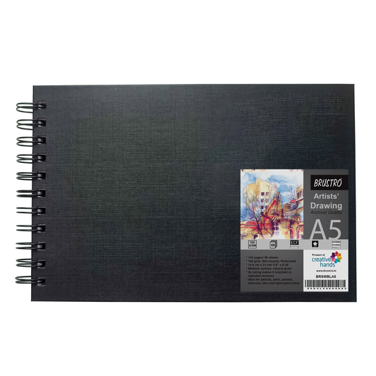 Brustro Artists Sketch Book Wiro Bound, A5 Size (5.8x8.3 inches), Landscape, 116 Pages, 160 GSM (Acid Free) | Ideal for Sketching,Shading,Drawing with Pencil,Charcoal,Graphite