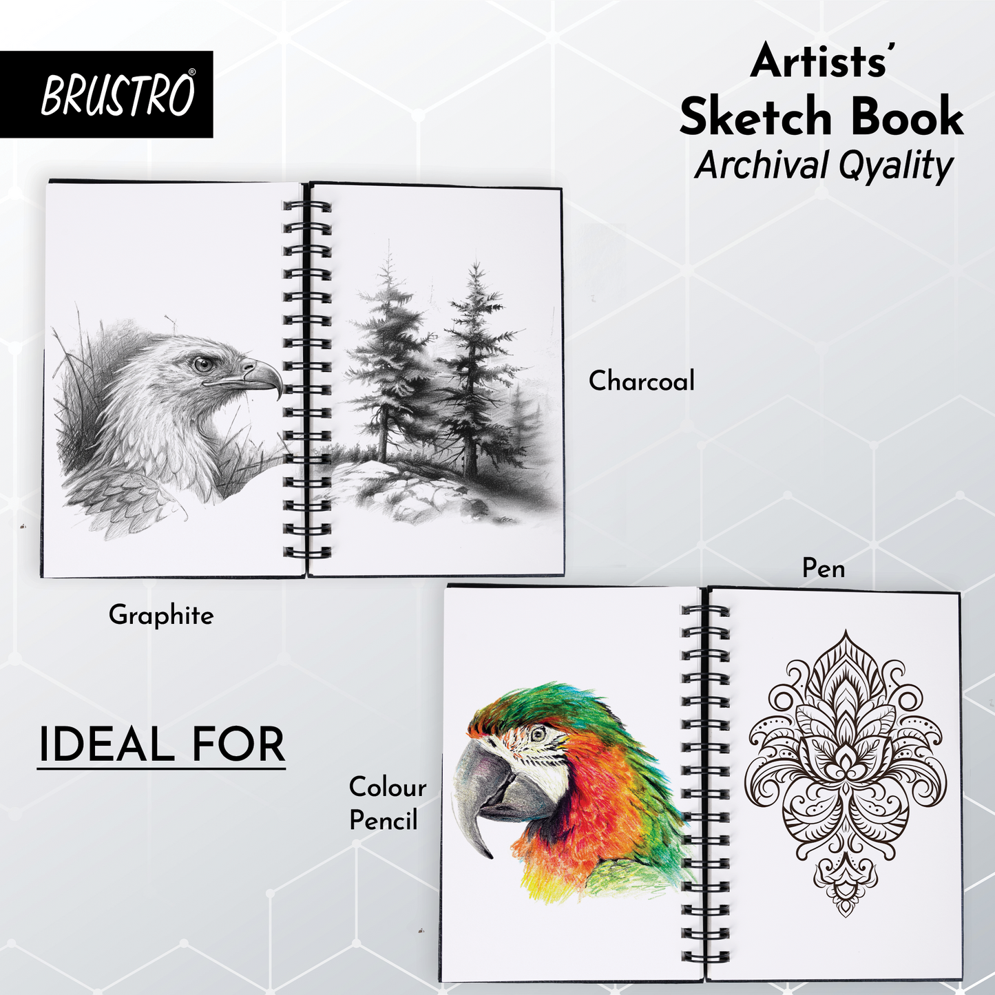 Brustro Artists Wiro Bound Sketch Book , Size 5.5" x 8.5" (Inches), 160 Pages / 80 Sheets , 130 GSM , Medium Surface, Natural Grain