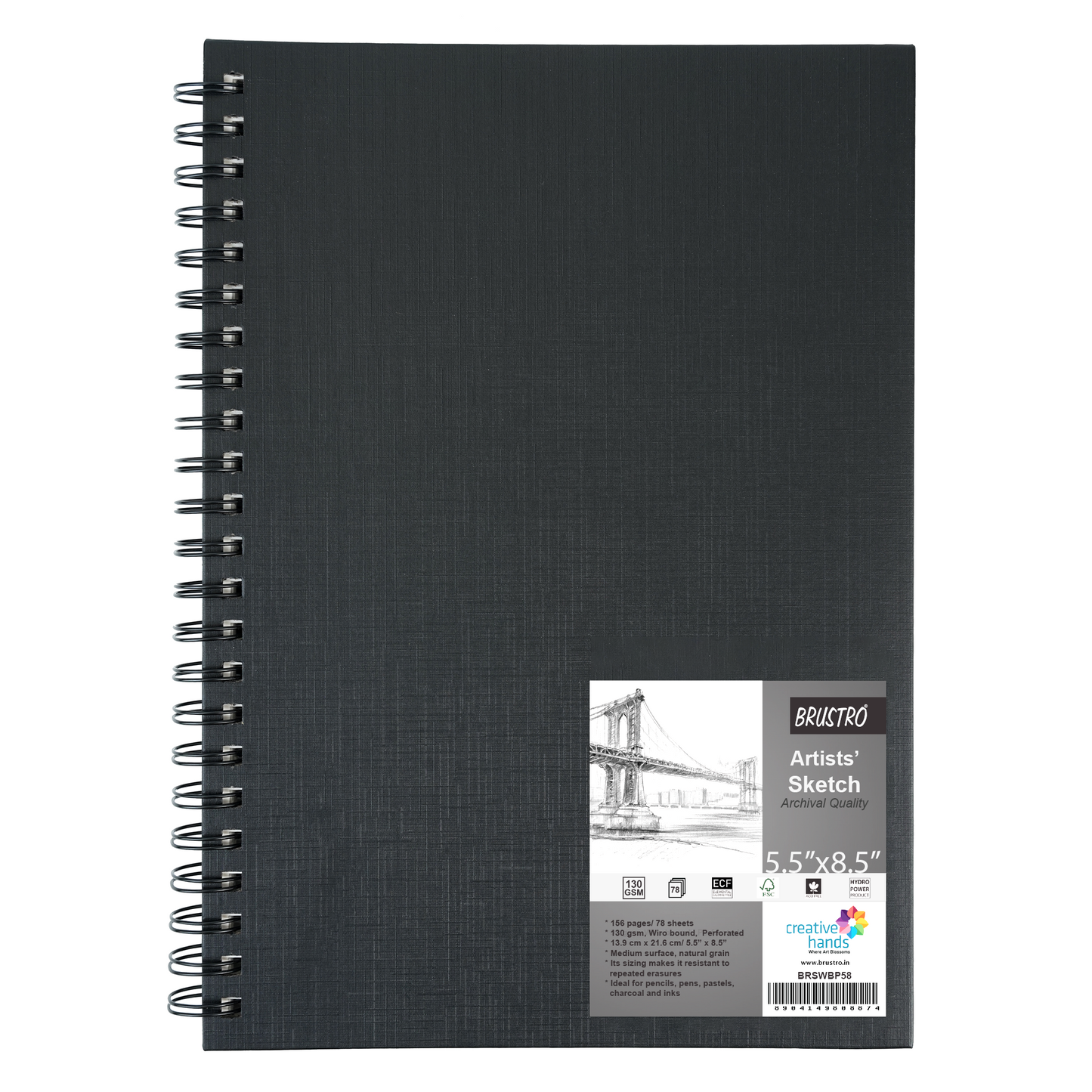 Brustro Artists Wiro Bound Sketch Book , Size 5.5" x 8.5" (Inches), 156 Pages / 78 Sheets , 130 GSM