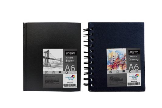 Brustro Artists Sketch Book A6 Size Stitched Bound 156 Pages 90 GSM, and Sketchbook A6 Size WIRO Bound, 116 Pages, 160 GSM (Acid Free)