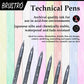 BRUSTRO Technical Pen Assorted Set of 6 with Artist Sketch Book 110 GSM A5 Wiro Journal (156 Pages)