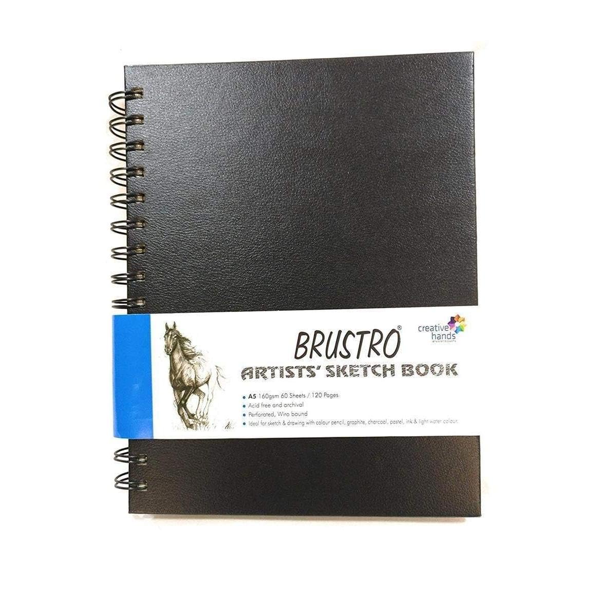 BRUSTRO Technical Pen Assorted Set of 6 with Artist Sketch Book 110 GSM A5 Wiro Journal (156 Pages)