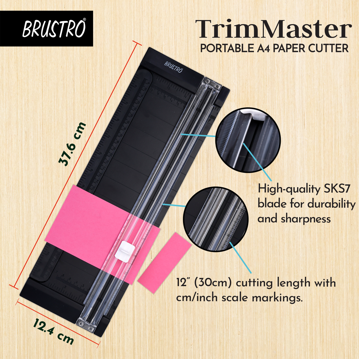 Brustro Trim Master Portable A4 Paper Cutter | 12 Inches, SKS-7 Blade | Precision Cutting Tool, Ideal for Craft,Coupon,Label,Card Making,Paper Trimmer,School,Office,Photo Studio,Professional Use.