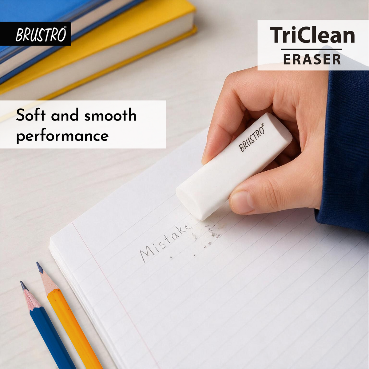 Brustro TriClean Triangle Eraser, Pack of 1 (Total 6 Erasers) , Dust & PVC Free, TPE Material | Ideal for Sketching, Drawing, Graphite and Charcoal, Artists, Students, Hobbyists