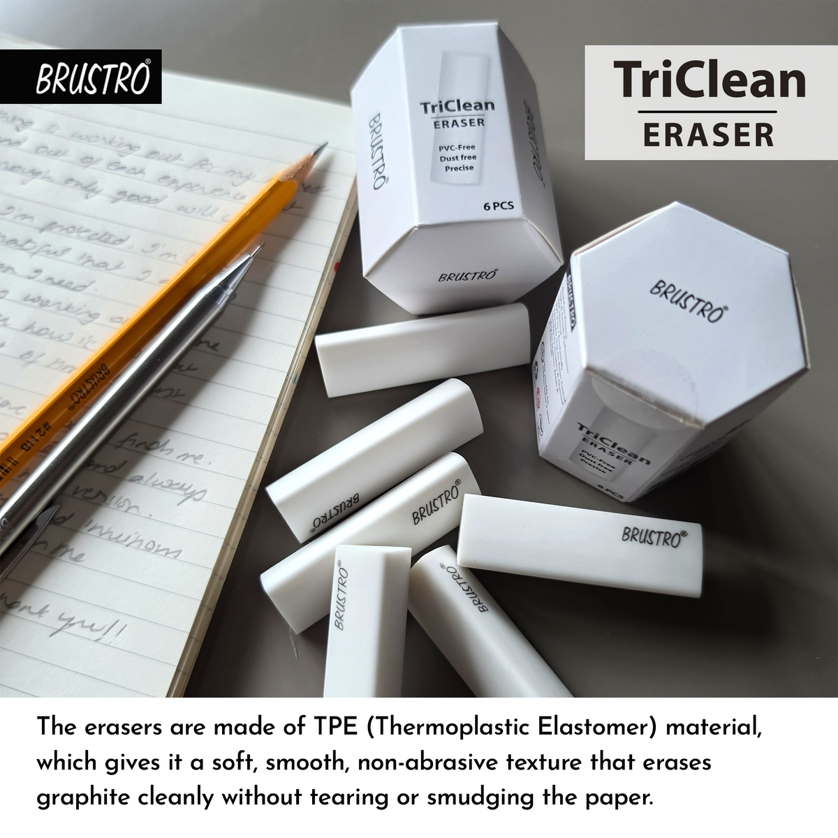 Brustro TriClean Triangle Eraser, Pack of 1 (Total 6 Erasers) , Dust & PVC Free, TPE Material | Ideal for Sketching, Drawing, Graphite and Charcoal, Artists, Students, Hobbyists