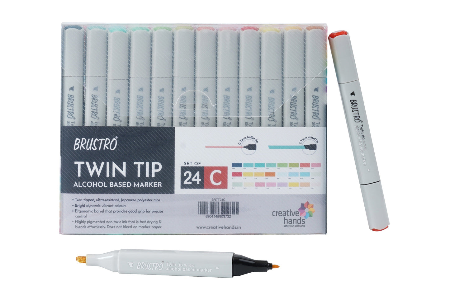 Brustro Twin Tip Alcohol Based Marker Set of 24 (C) in Crossline PP See Through Box