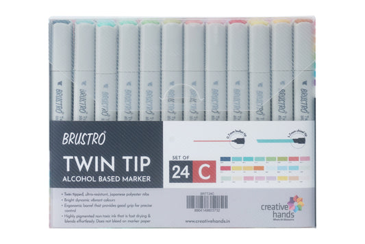 Brustro Twin Tip Alcohol Based Marker Set of 24 (C) in Crossline PP See Through Box