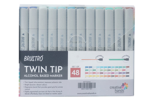 BRUSTRO Twin Tip Alcohol Based Marker Set of - 48 in Crossline PP See Through Box