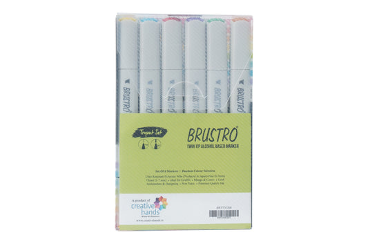 BRUSTRO Twin Tip Alcohol Based Marker Set of 6 in Crossline PP See Through Box - Tryout Set With random color selection