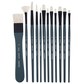 BRUSTRO Artists’ VerdeStroke Brush Set of 12 with free Brush Roll | Natural Hog Bristles, Birchwood Handles| Ideal for Acrylic, Oil Painting & Charcoal Blending on Paper, Canvas, Boards