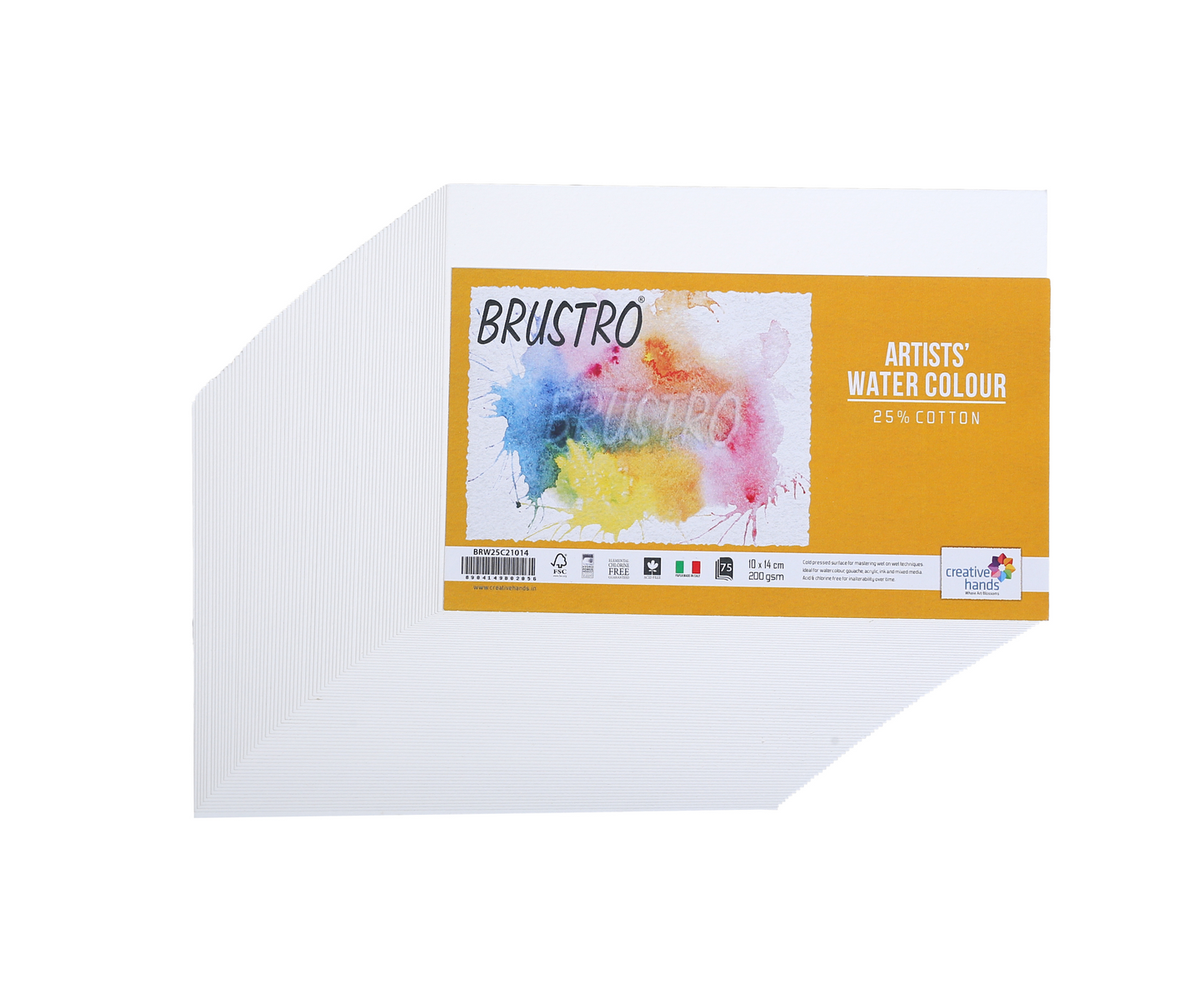 Brustro Artists’ Watercolour 25% Cotton 200gsm Cold Pressed 10 X 14 cm (75 Sheets)