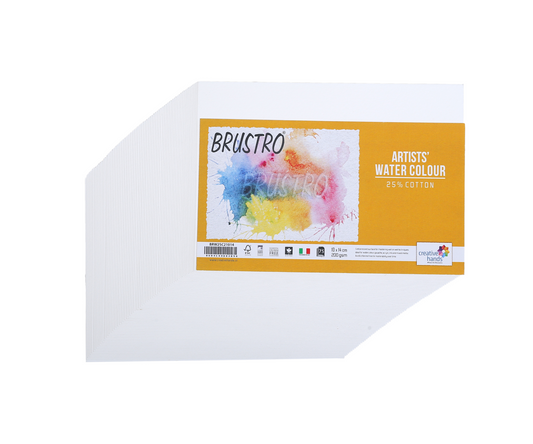 Brustro Artists Watercolour Paper Pad | 25% Cotton, 200gsm, Cold Pressed, Size (Small), 10 X 14 cm (75 Sheets) | Ideal for Acrylics, Pen and Ink, Pastels, Painting.