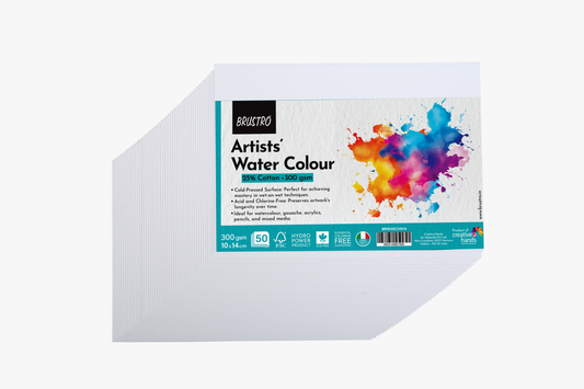 Brustro Artists' Watercolour paper 25% Cold Pressed 300 GSM 50 SHEETS. Size 10 X 14 cm