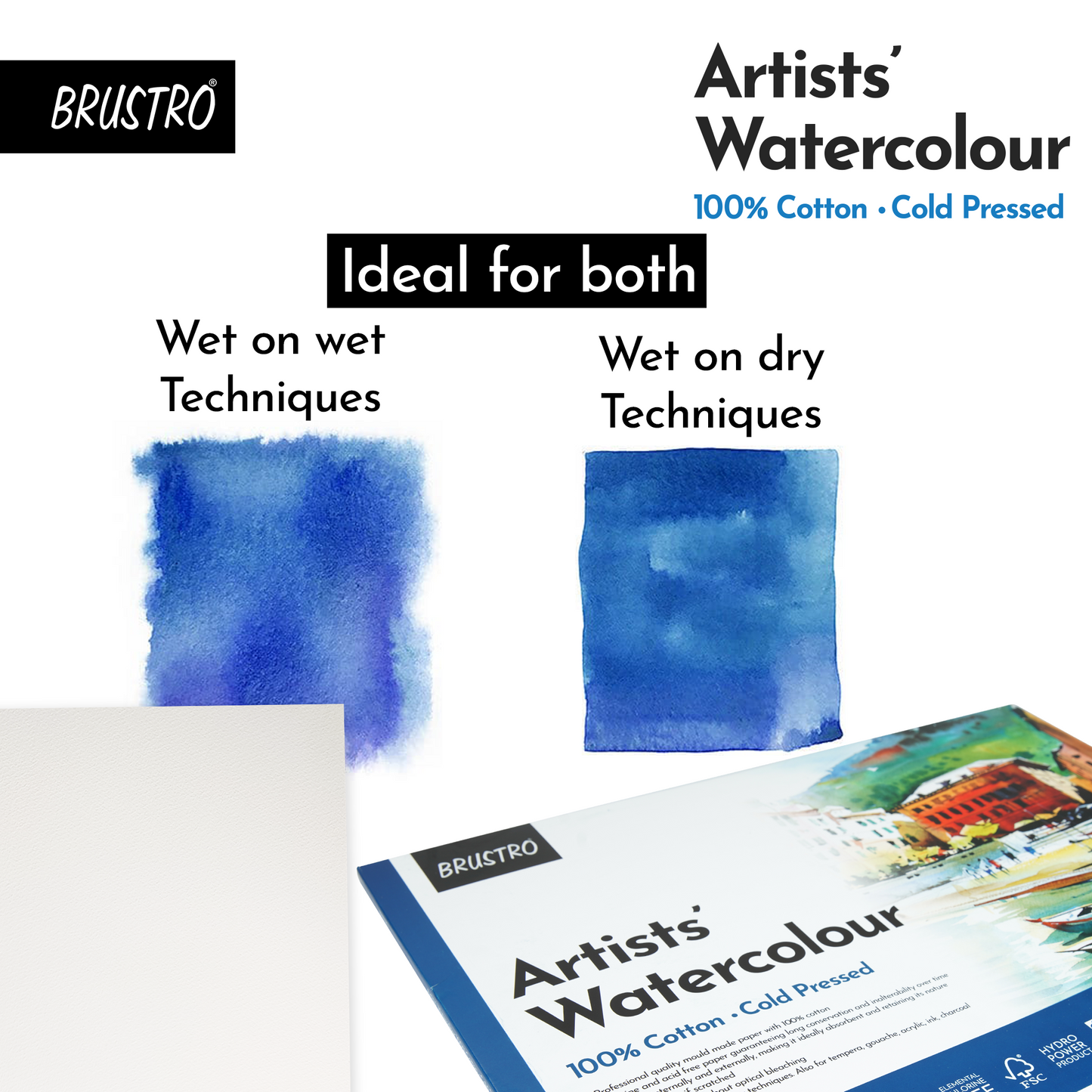 Brustro Artists' Watercolour 100% Cotton 300gsm Cold Pressed Pad, 12 Sheets, Size- A3