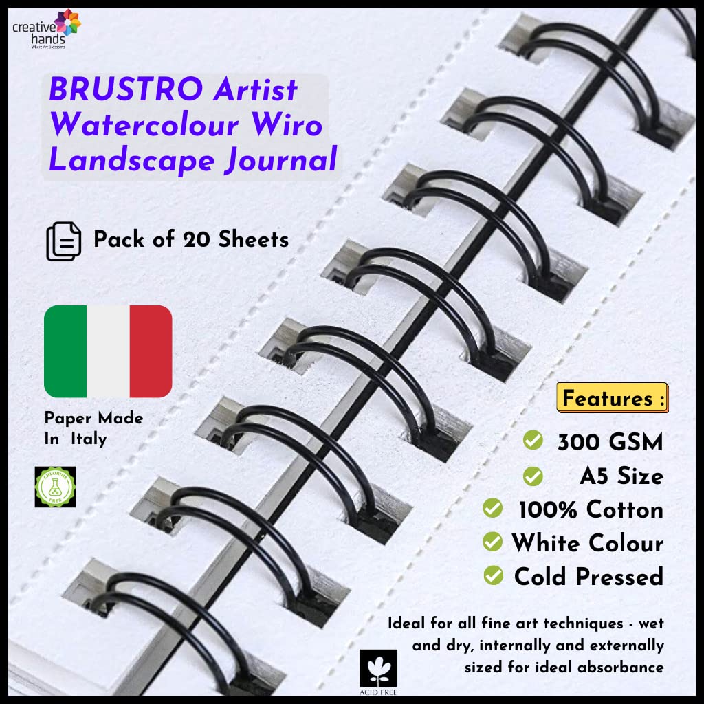 Brustro Artists Watercolour Paper 300 GSM A3-25% Cotton, Cold Pressed  (Contains 9+3 Sheet) : : Home & Kitchen
