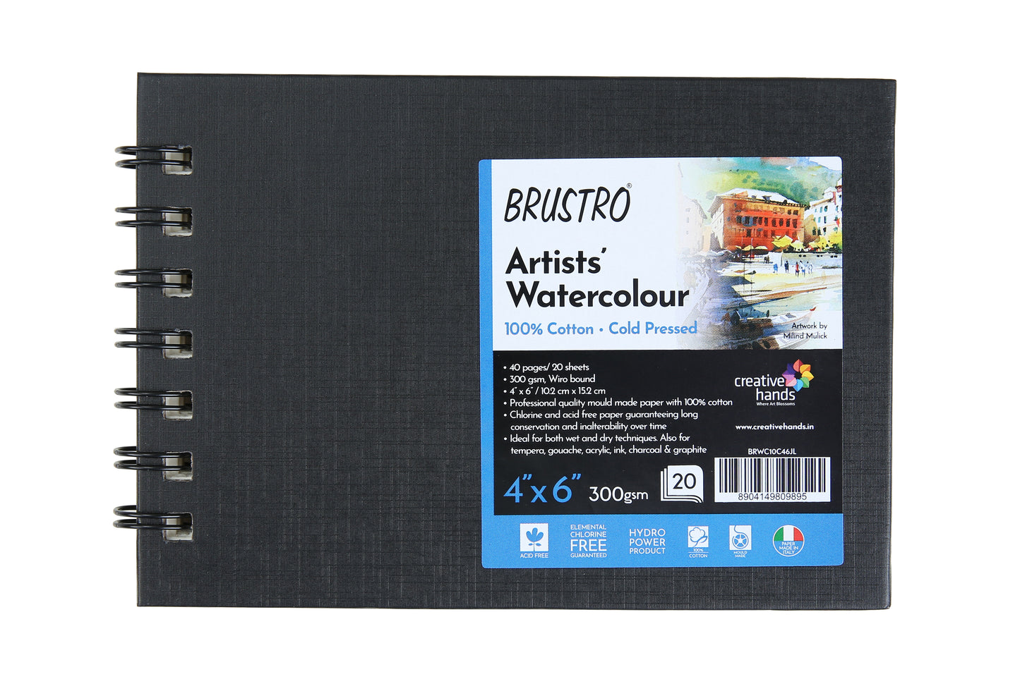 Brustro Artist 100% Cotton Watercolour Wiro Bound Landscape Journal Cold Pressed 300 GSM, 4" X 6" (Inches) - (20 Sheets)