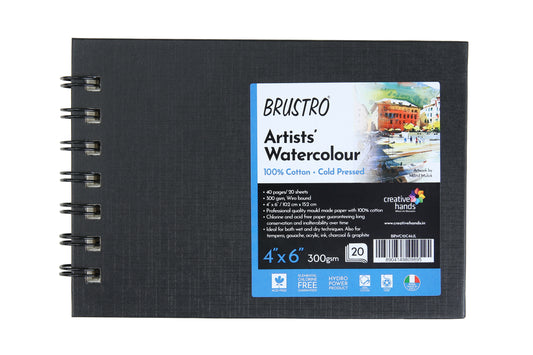 Brustro Artist 100% Cotton Watercolour Wiro Bound Landscape Journal Cold Pressed 300 GSM, 4" X 6" (Inches) - (20 Sheets)